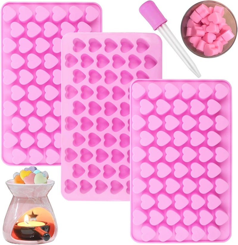 BZIDII Wax Melts Molds Silicone, 3 Pack Mini Heart Molds with Dropper, Silicone Mold for Heart Candy Gummies Chocolate Ice Cube Jelly Cake Soap Candle DIY Valentine Gift - Image 1